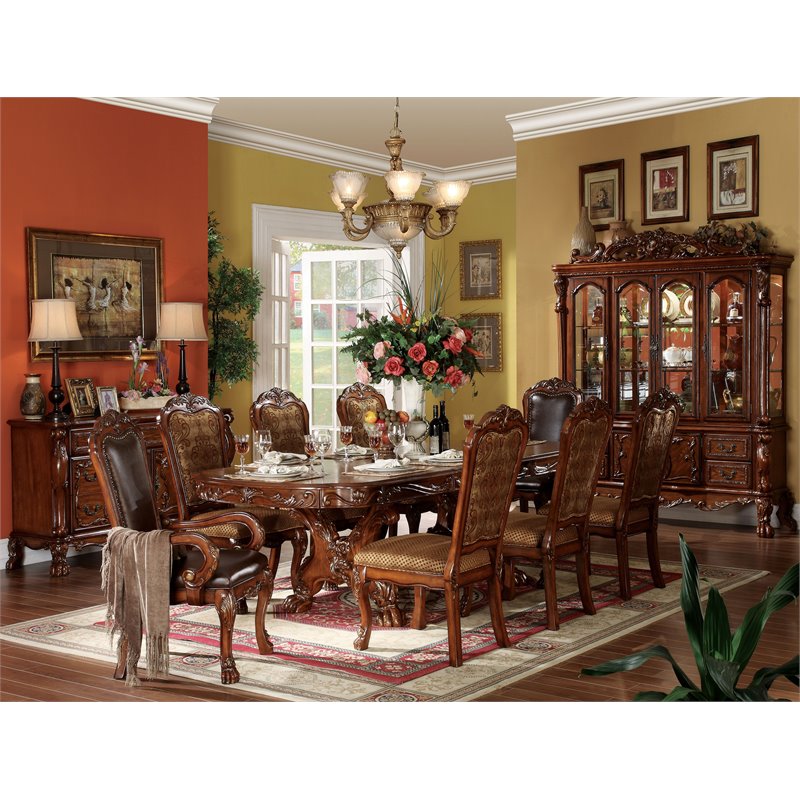 Bowery Hill Armless Side Chair Set of 2 in Fabric and Cherry Oak