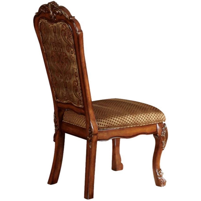 Bowery Hill Armless Side Chair Set of 2 in Fabric and Cherry Oak