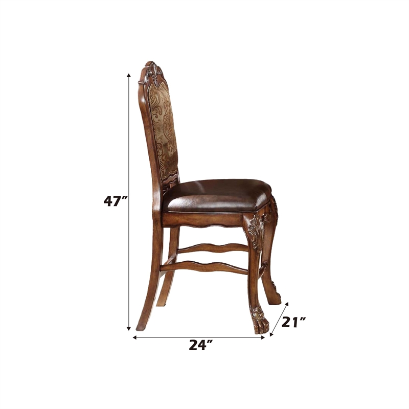 Bowery Hill Upholstered Wooden Counter Height Chair Set of 2 in Cherry Oak