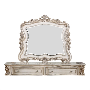 Bowery Hill Wooden Arched Wall Mirror with Beveled Edge in Gold Ivory