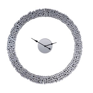 Bowery Hill Round Wall Clock with Beveled Edge in Mirrored and Faux Gem