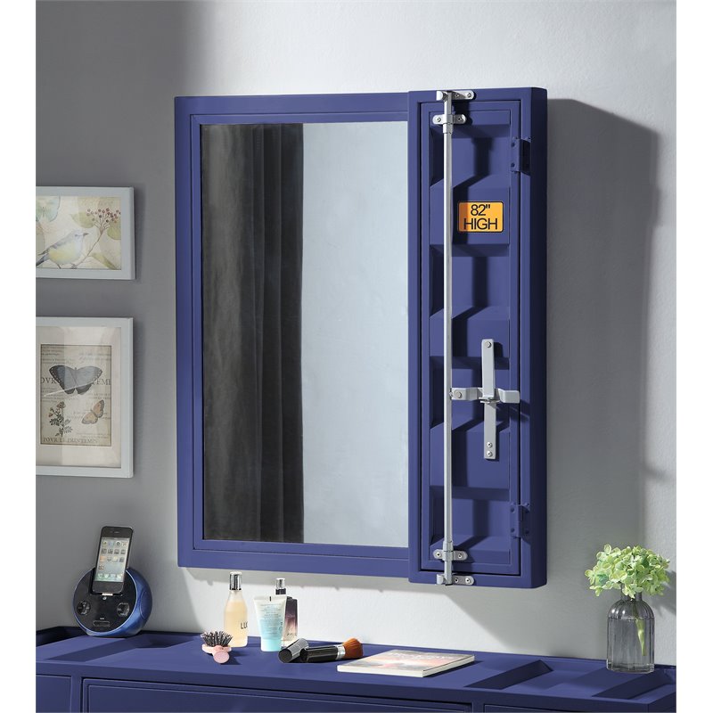 Bowery Hill Full-Length Metal Vanity Mirror with Storage in Blue