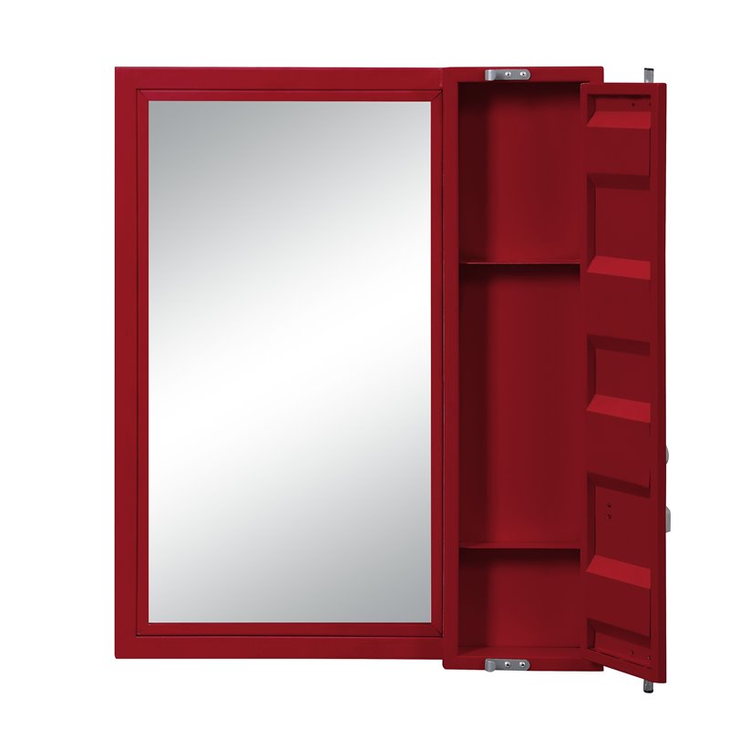 Bowery Hill Full-Length Metal Vanity Mirror with Storage in Red