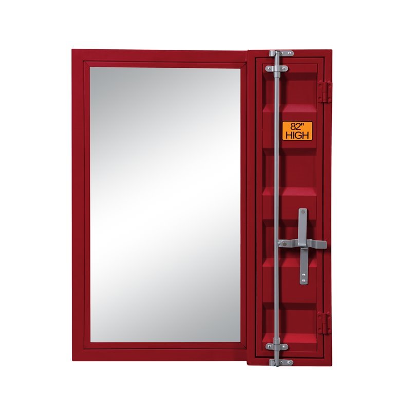 Bowery Hill Full-Length Metal Vanity Mirror with Storage in Red