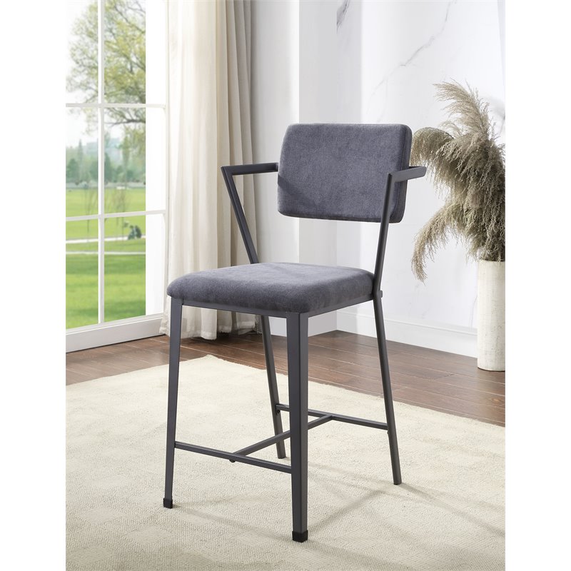 Bowery Hill Counter Height Chair Set of 2 in Fabric and Gunmetal