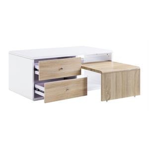 Bowery Hill Coffee Table with Pullout and 4 Drawers in White High Gloss