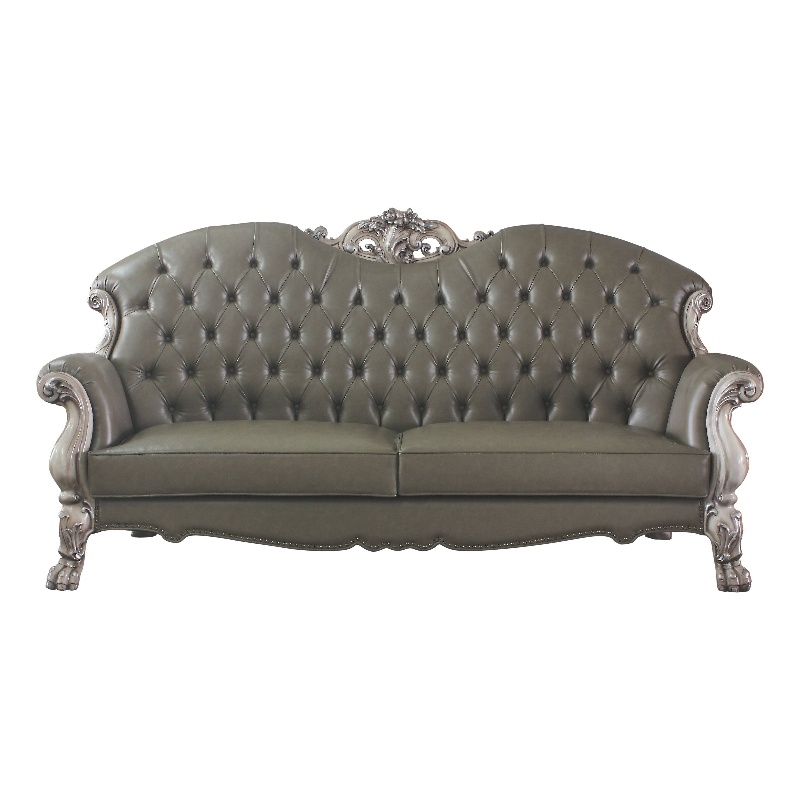 Bowery Hill Tufted Upholstered Sofa with 5 Pillows in Vintage Bone White