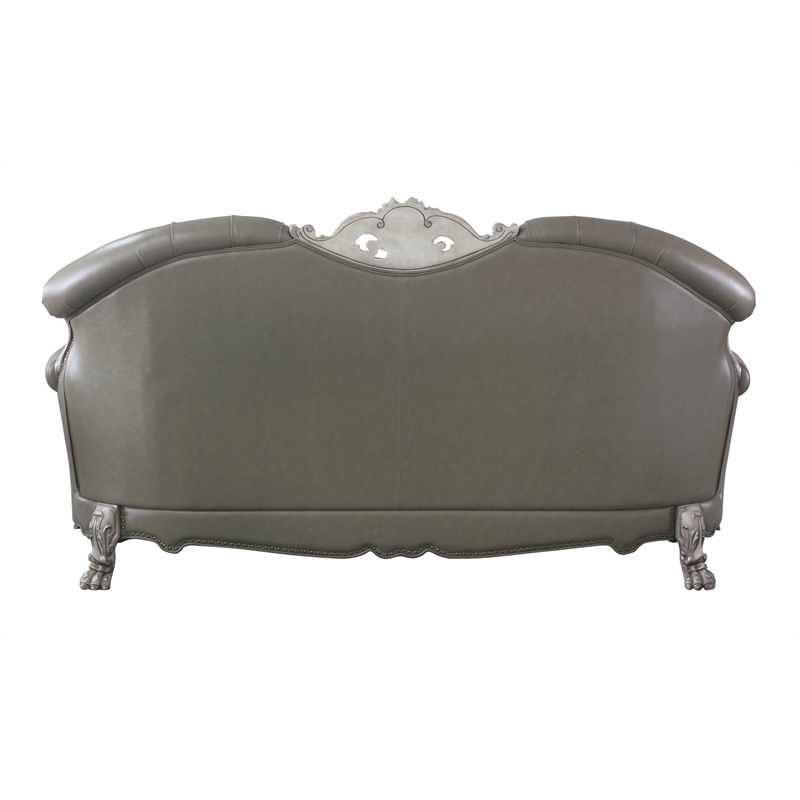 Bowery Hill Tufted Upholstered Sofa with 5 Pillows in Vintage Bone White