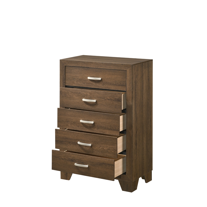 Bowery Hill Contemporary Composite Wood 5-Drawer Bedroom Chest in Oak