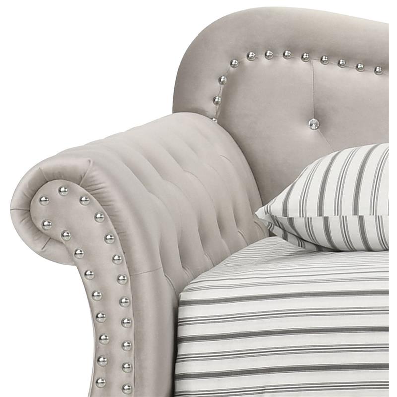 Bowery Hill Tufted Upholstered Twin Daybed and Trundle in Beige Velvet