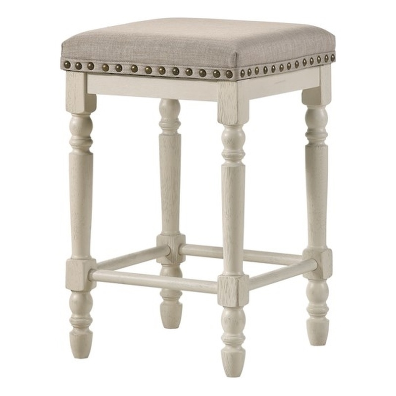 Bowery Hill Upholstered Counter Height Stool in Oak and Antique White