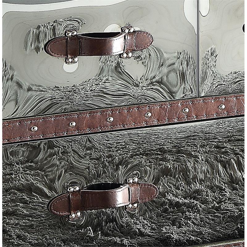 Bowery Hill Accent Table in Vintage Dark Brown and Stainless Steel
