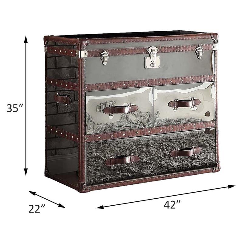 Bowery Hill Accent Table in Vintage Dark Brown and Stainless Steel