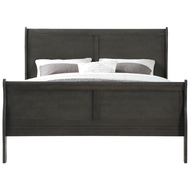 Bowery Hill Eastern King Sleigh Bed with Low-Profile Footboard in Dark Gray