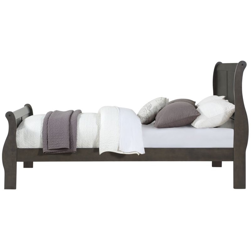 Bowery Hill Eastern King Sleigh Bed with Low-Profile Footboard in Dark Gray