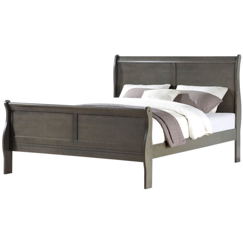 Bowery Hill Eastern King Sleigh Bed with Low-Profile Footboard in Dark Gray