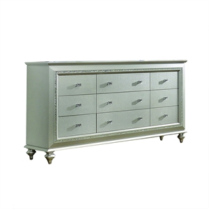 Bowery Hill Rectangular Wood 9-Drawer Dresser in Champagne White