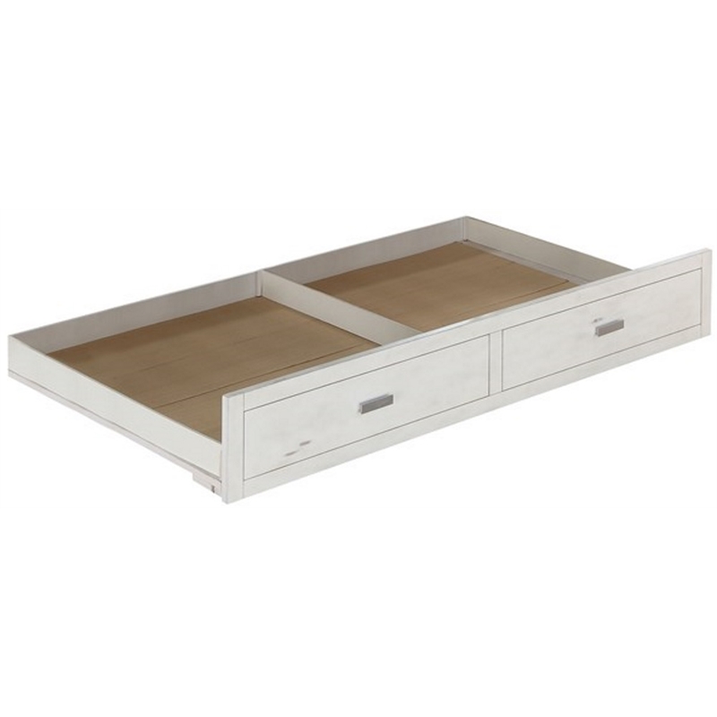 Bowery Hill Wood Twin Trundle with Casters in Weathered White