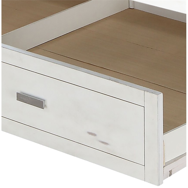 Bowery Hill Wood Twin Trundle with Casters in Weathered White