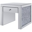 Bowery Hill Fully Mirrored End Table with Storage Drawer in Faux Diamonds