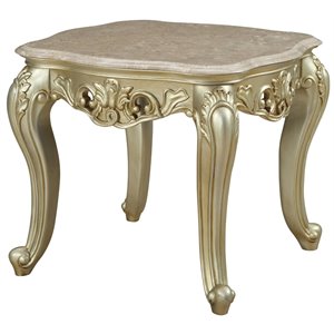 Bowery Hill Square Scalloped Marble Top End Table in Golden Ivory