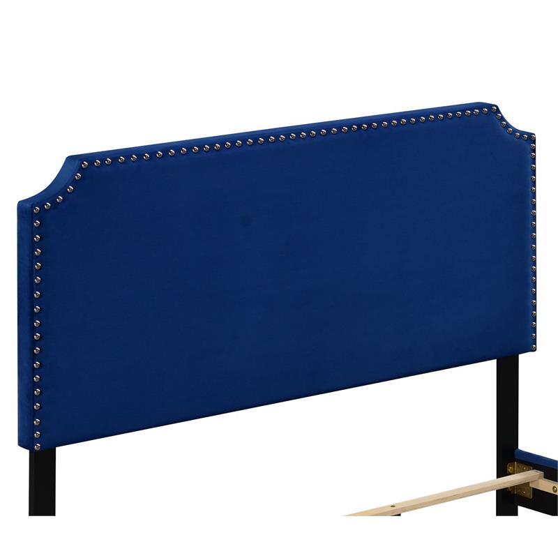 Bowery Hill Fabric Upholstered Queen Bed with Nailhead Trim in Blue