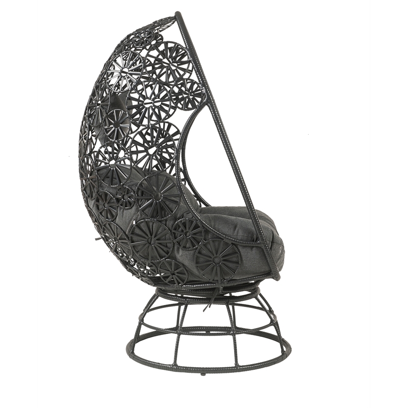 Bowery Hill Wicker Patio Lounge Chair and Side Table in Charcoal and Black