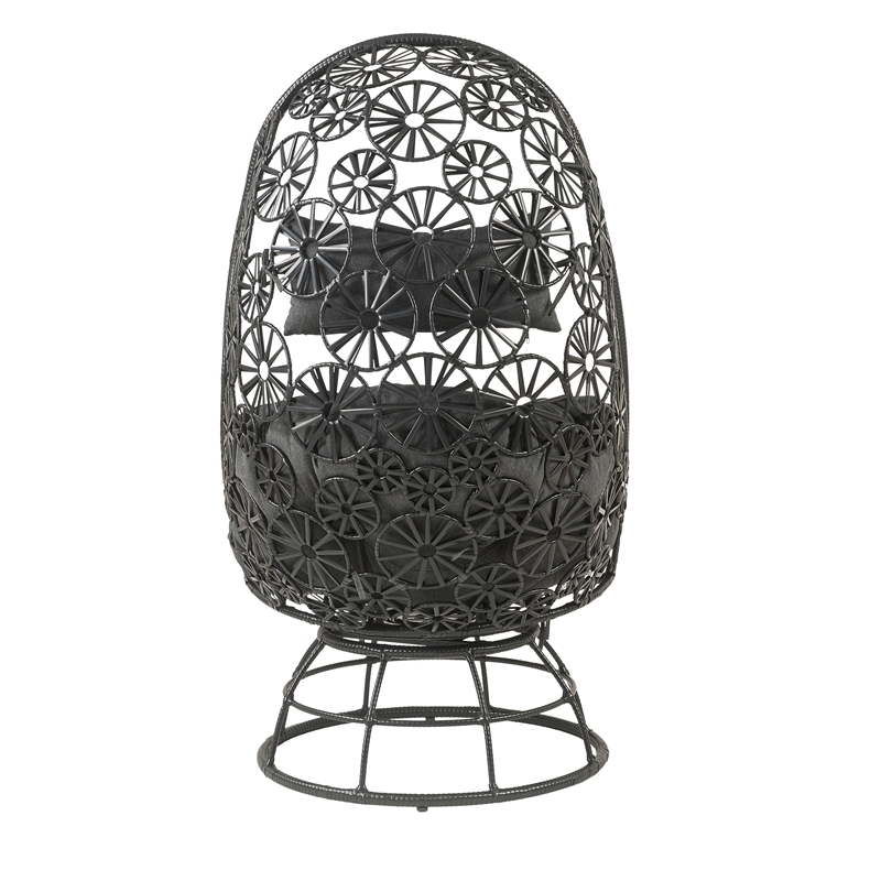 Bowery Hill Wicker Patio Lounge Chair and Side Table in Charcoal and Black