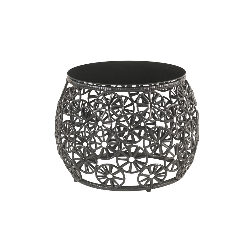 Bowery Hill Wicker Patio Lounge Chair and Side Table in Charcoal and Black