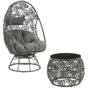 Bowery Hill Wicker Patio Lounge Chair and Side Table in Charcoal and Black