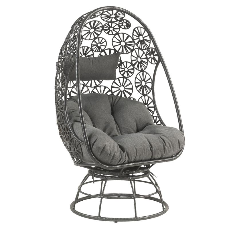 Bowery Hill Wicker Patio Lounge Chair and Side Table in Charcoal and Black