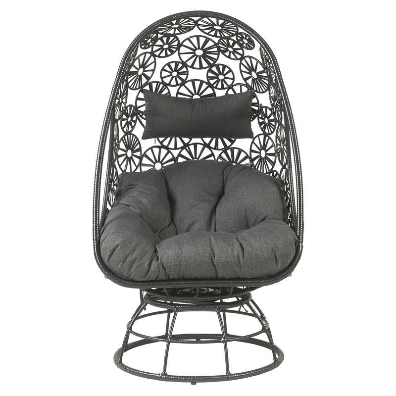 Bowery Hill Wicker Patio Lounge Chair and Side Table in Charcoal and Black