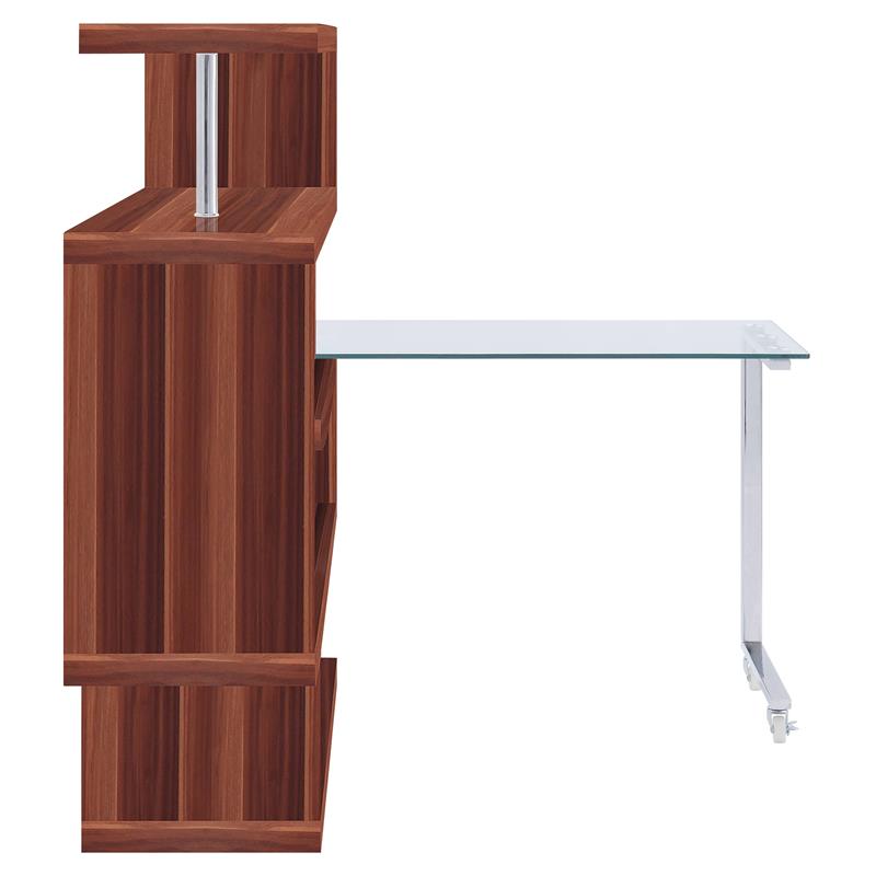 Bowery Hill Glass Top Writing Desk in Chrome and Walnut High Gloss