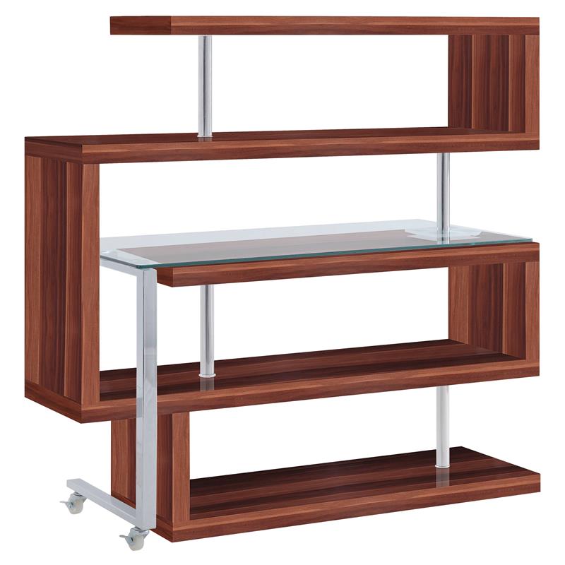 Bowery Hill Glass Top Writing Desk in Chrome and Walnut High Gloss