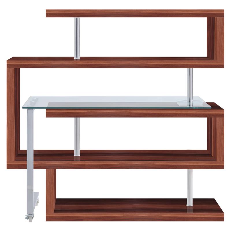 Bowery Hill Glass Top Writing Desk in Chrome and Walnut High Gloss