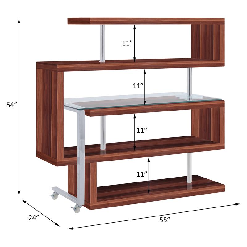 Bowery Hill Glass Top Writing Desk in Chrome and Walnut High Gloss