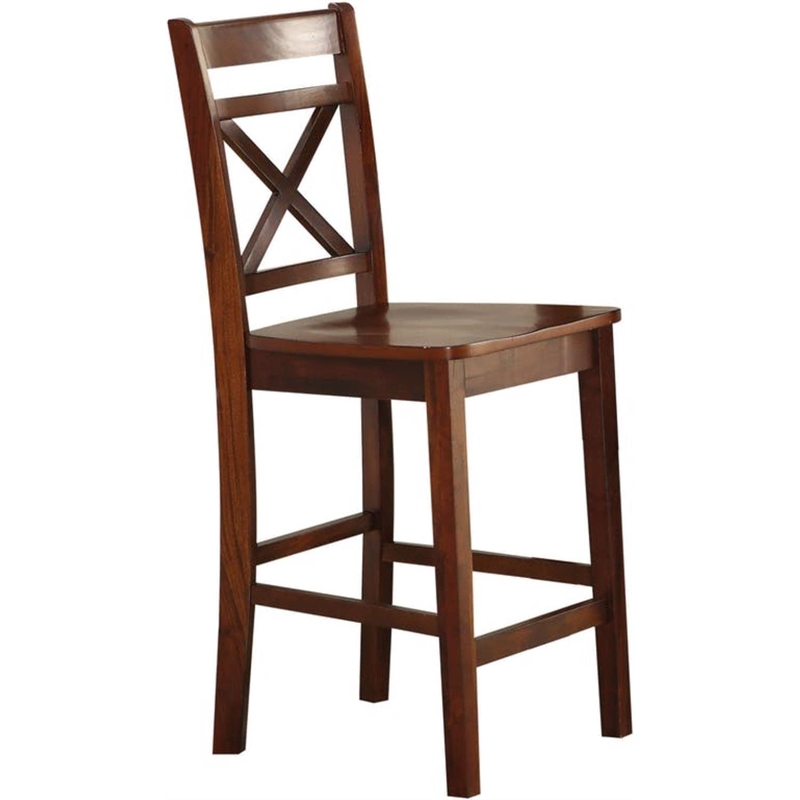 Bowery Hill Wooden Counter Height Chair with X-Back Set of 2 in Cherry