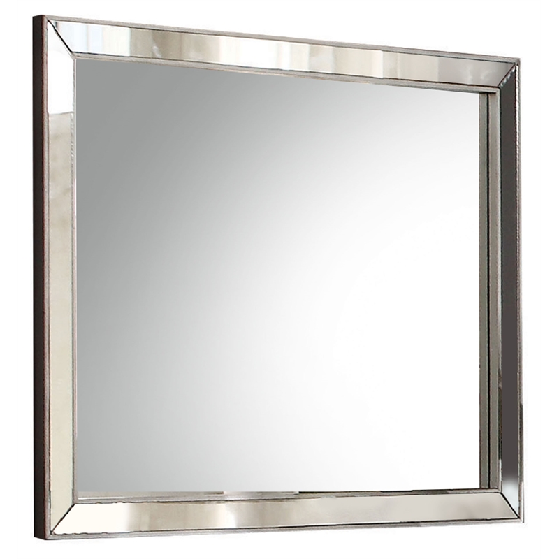 Bowery Hill Rectangular Wall Mirror with Platinum Pieced Frame in Silver