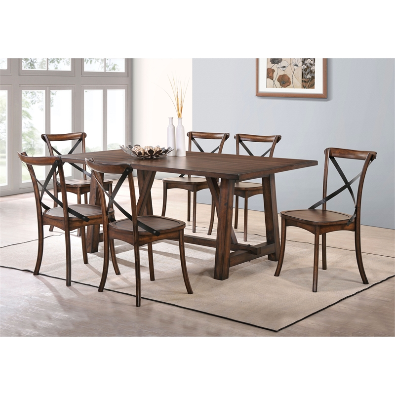 Bowery Hill Rectangular Wooden Trestle Base Dining Table in Dark Oak