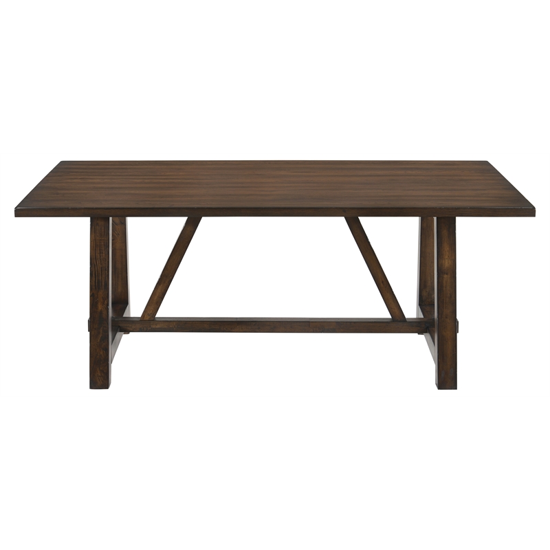 Bowery Hill Rectangular Wooden Trestle Base Dining Table in Dark Oak