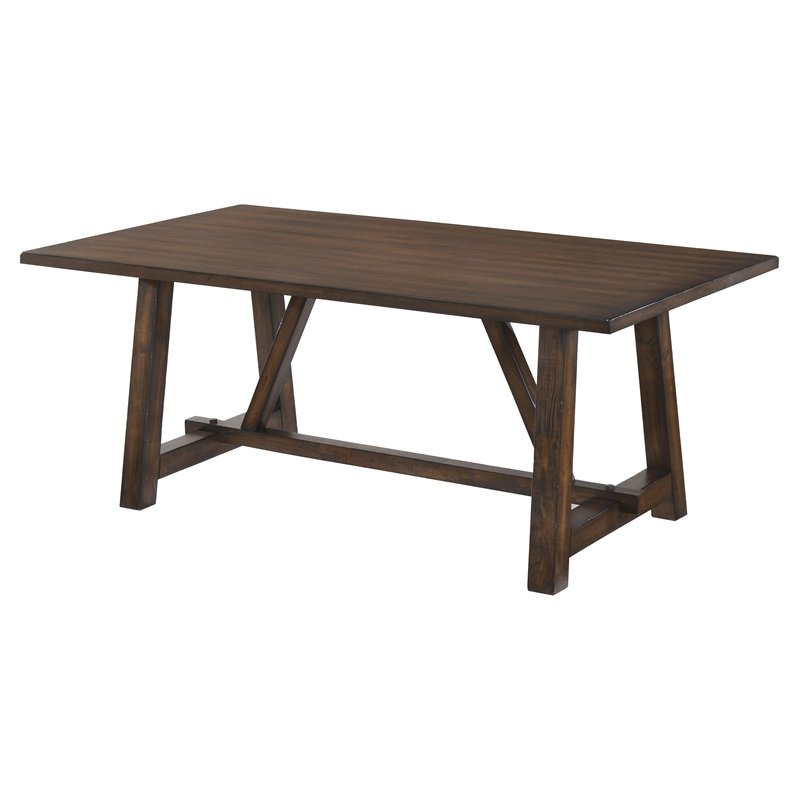Bowery Hill Rectangular Wooden Trestle Base Dining Table in Dark Oak