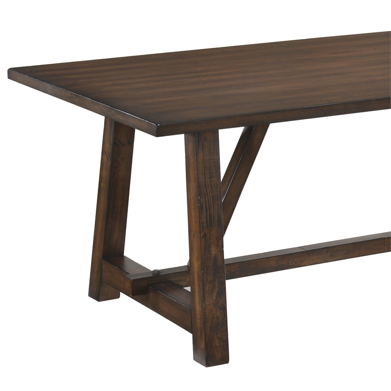 Bowery Hill Rectangular Wooden Trestle Base Dining Table in Dark Oak