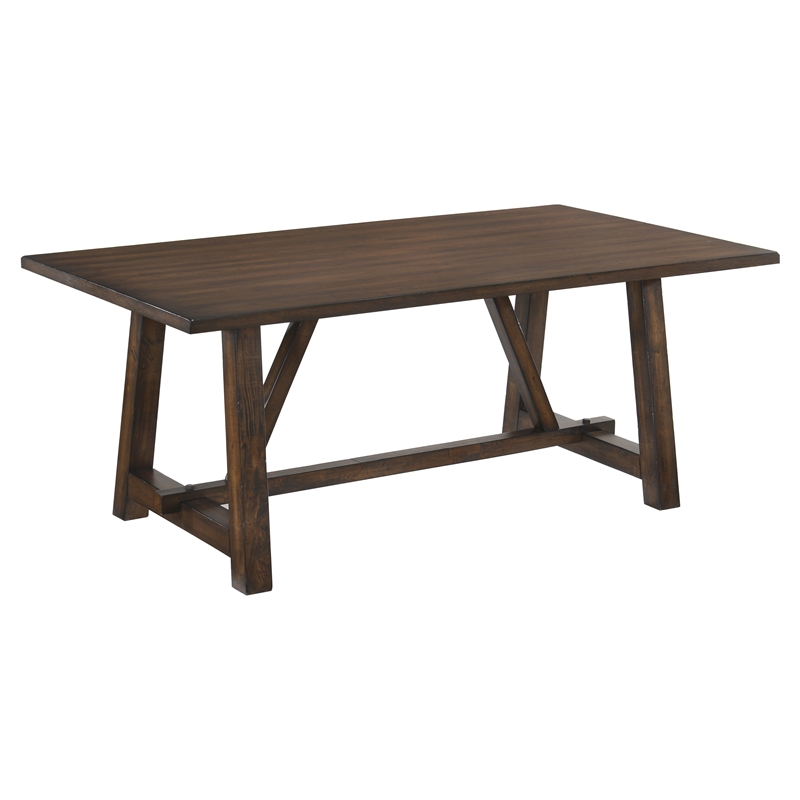 Bowery Hill Rectangular Wooden Trestle Base Dining Table in Dark Oak