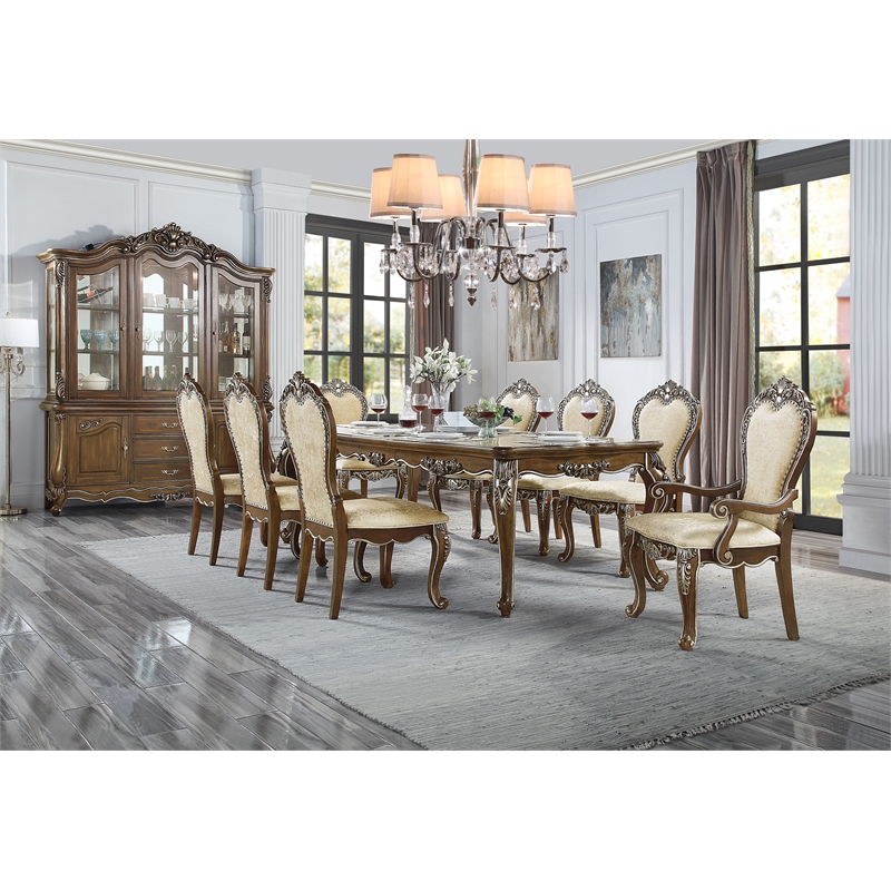 Bowery Hill Fabric Side Chair with Nailhead Trim Set of 2 in Antique Oak
