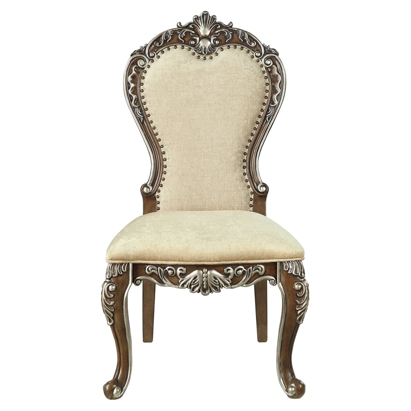 Bowery Hill Fabric Side Chair with Nailhead Trim Set of 2 in Antique Oak