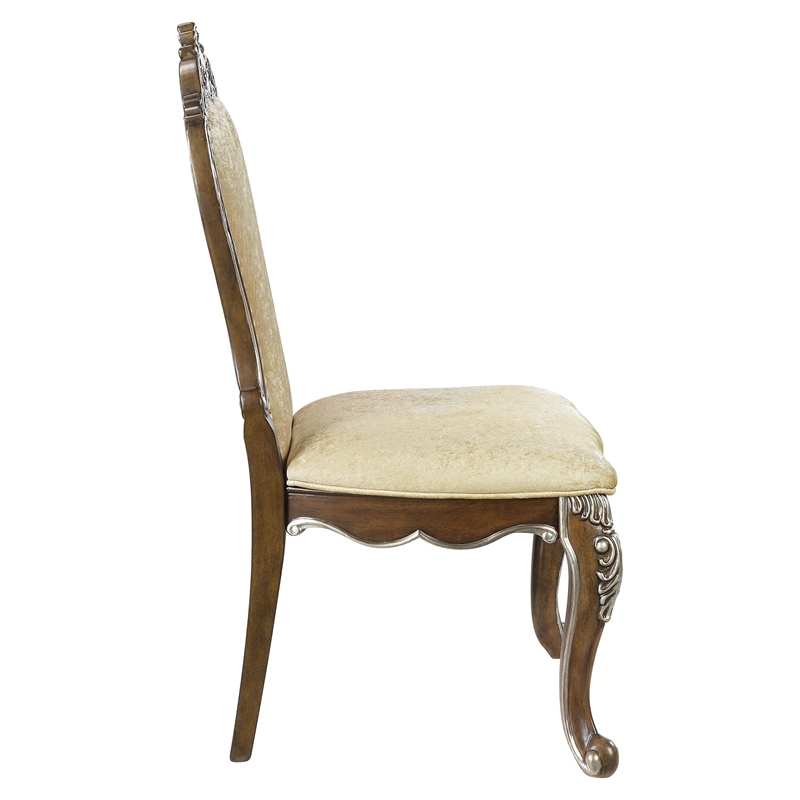 Bowery Hill Fabric Side Chair with Nailhead Trim Set of 2 in Antique Oak