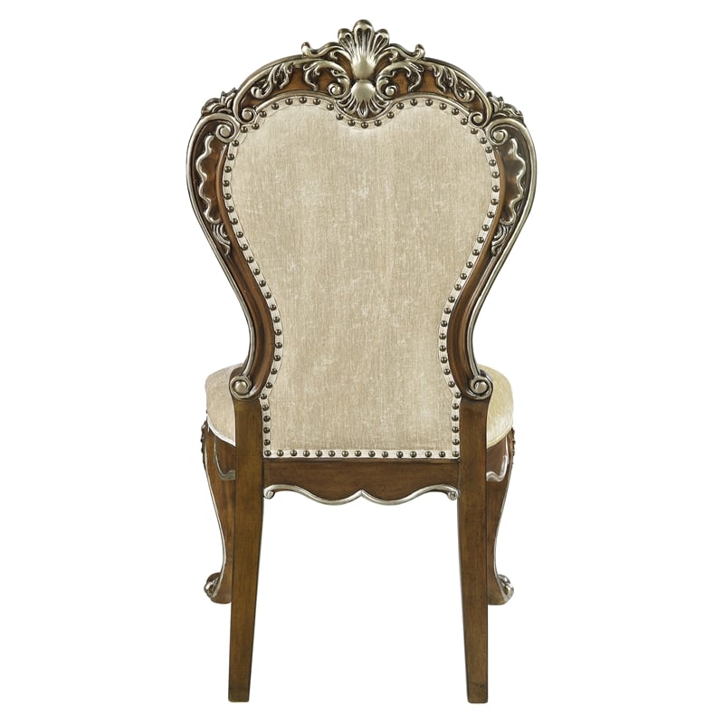 Bowery Hill Fabric Side Chair with Nailhead Trim Set of 2 in Antique Oak