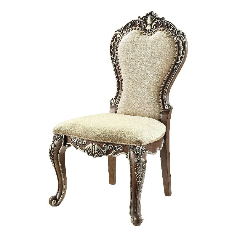 Bowery Hill Fabric Side Chair with Nailhead Trim Set of 2 in Antique Oak