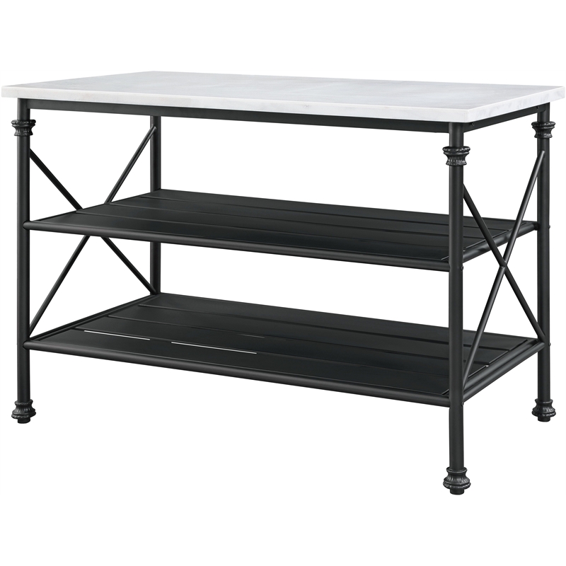 Bowery Hill Artificial Stone Top Metal Kitchen Island in White and Gray