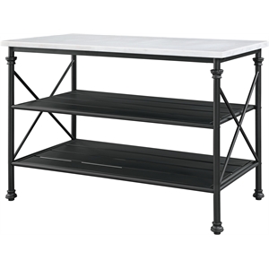 Bowery Hill Artificial Stone Top Metal Kitchen Island in White and Gray